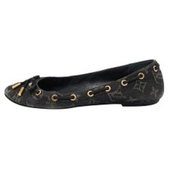 Louis Vuitton Black Monogram Denim Bow Ballet Flats Size 38