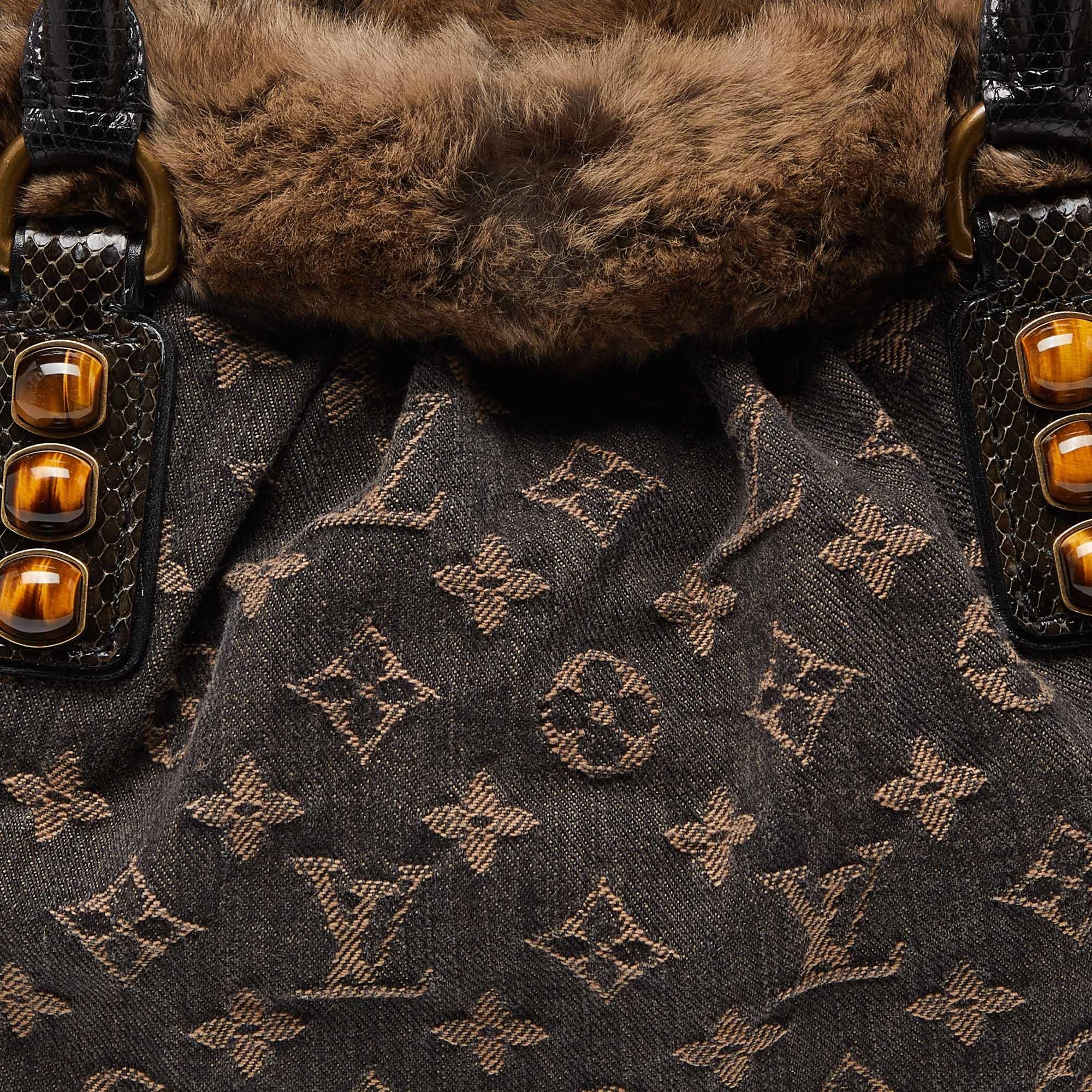 Louis Vuitton Black Monogram Denim Fur and Snakeskin Trapeze PM Bag 7