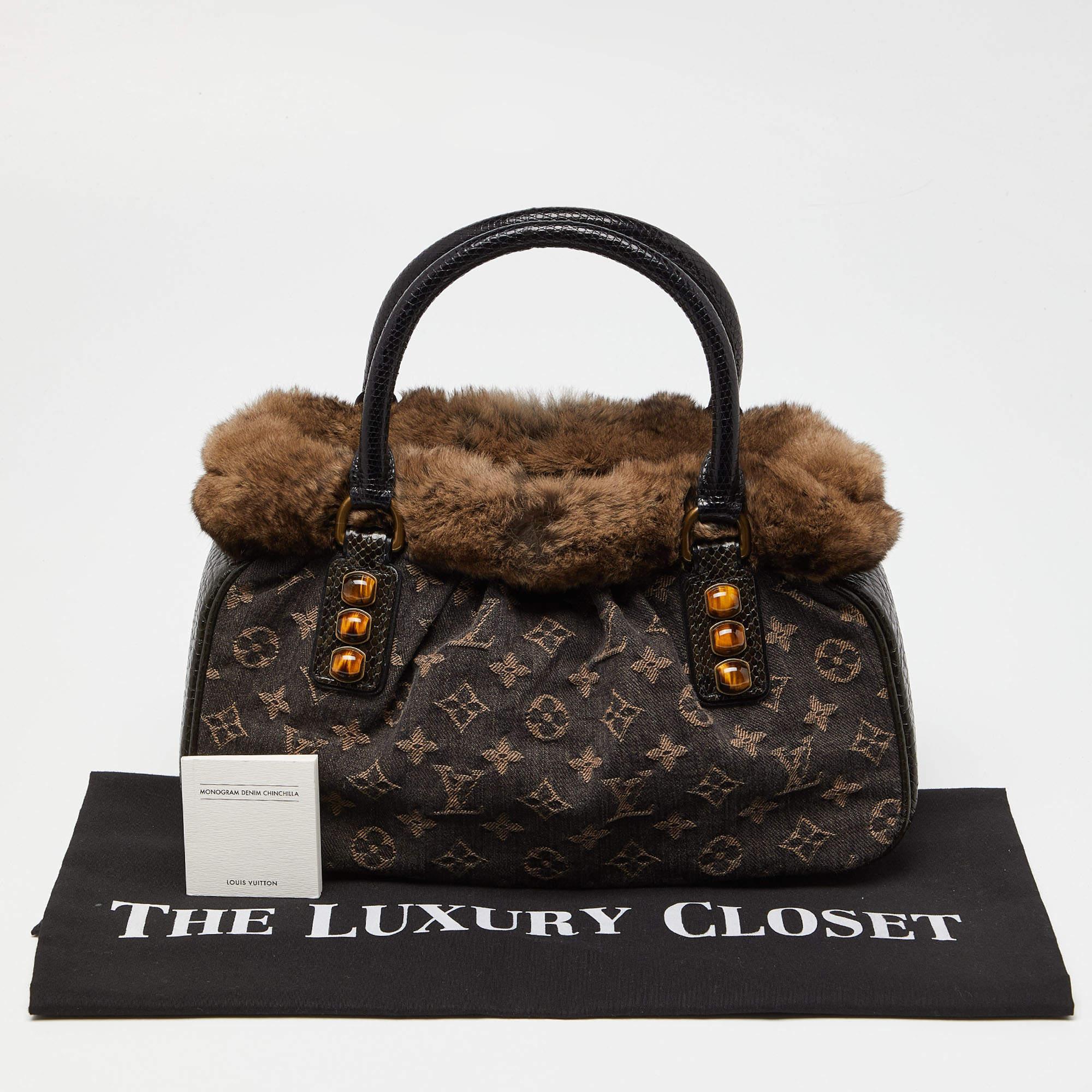 Louis Vuitton Black Monogram Denim Fur and Snakeskin Trapeze PM Bag 8