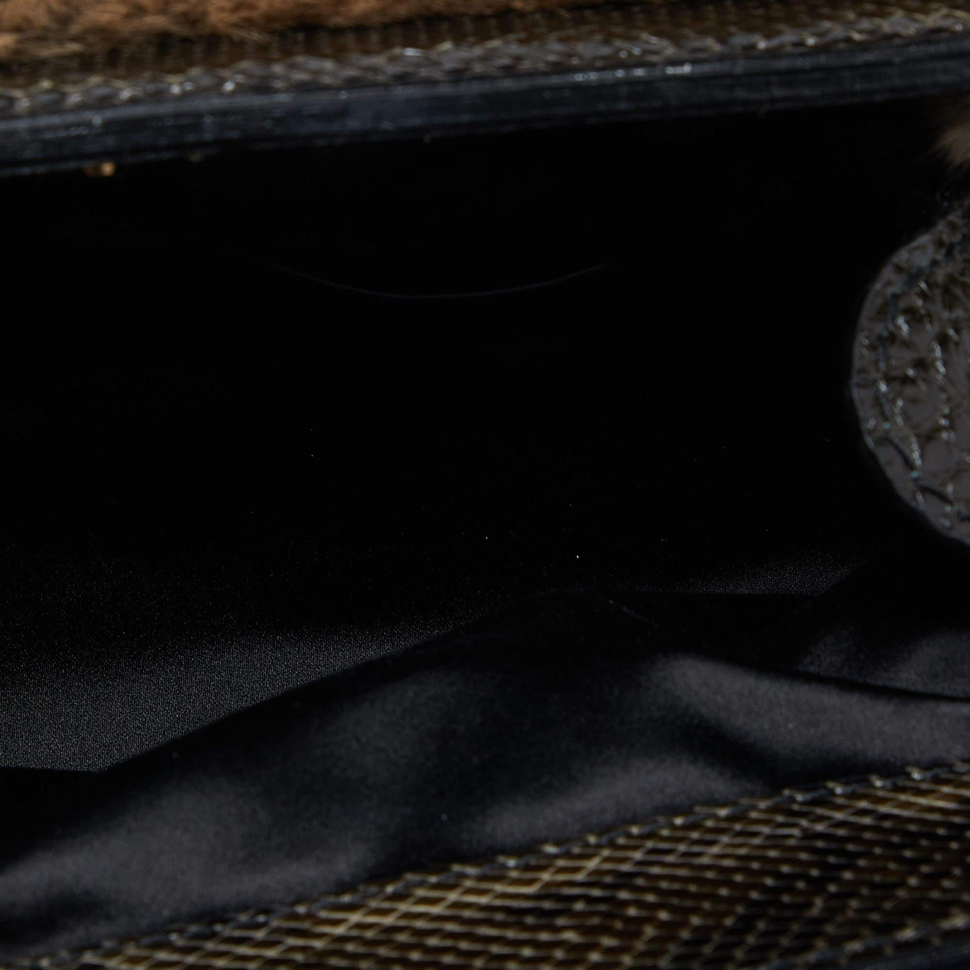 Women's Louis Vuitton Black Monogram Denim Fur and Snakeskin Trapeze PM Bag For Sale