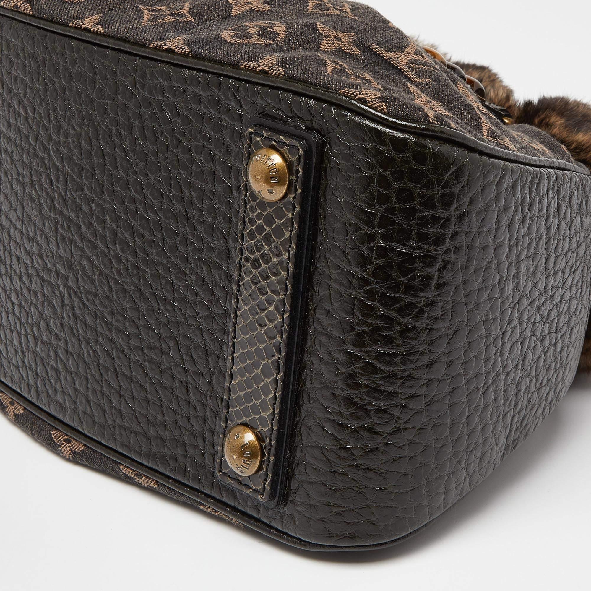 Louis Vuitton Black Monogram Denim Fur and Snakeskin Trapeze PM Bag 5