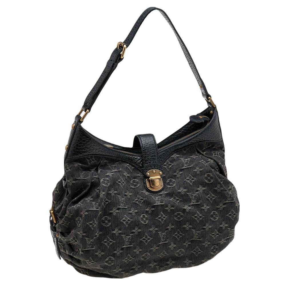 Louis Vuitton Black Monogram Denim Mahina XS Bag In Good Condition In Dubai, Al Qouz 2