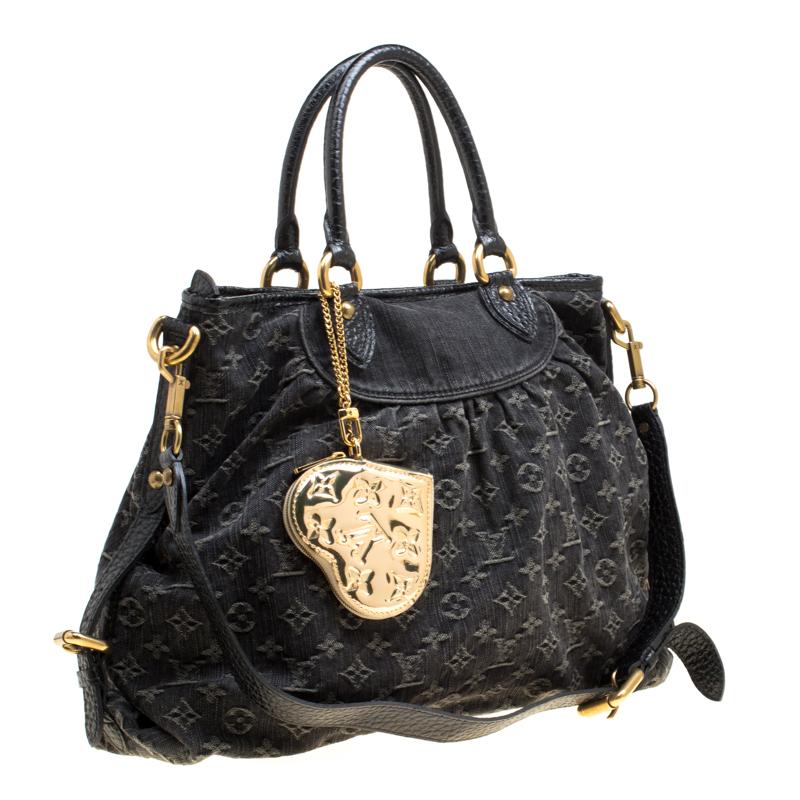 Louis Vuitton Black Monogram Denim Neo Cabby GM Bag with Charm In Good Condition In Dubai, Al Qouz 2