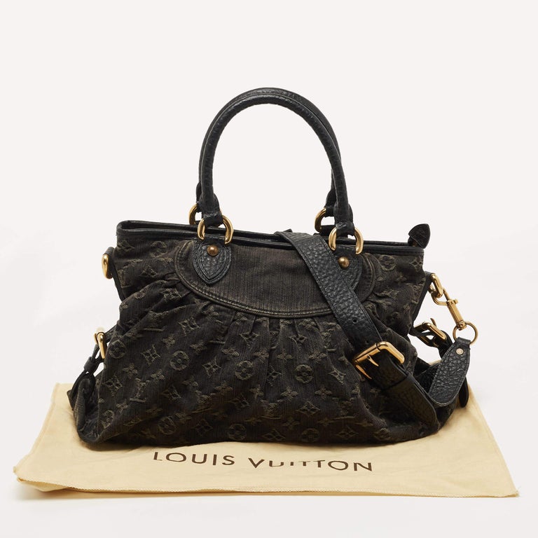 Louis Vuitton Black Monogram Denim Neo Cabby MM Bag For Sale 9