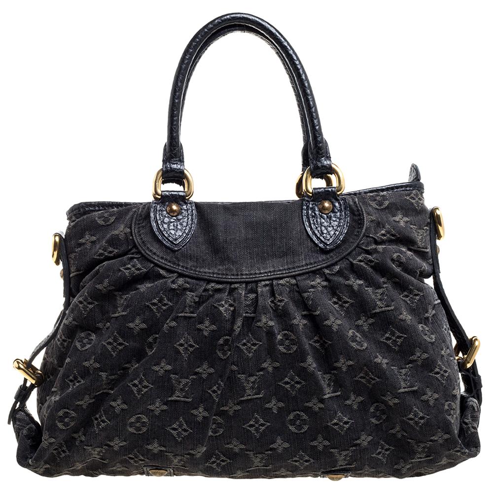 Louis Vuitton's handbags are high on style and craftsmanship, making them valuable creations of luxury. This Neo Cabby bag, like all the other handbags, is durable and stylish. Crafted from monogram denim and leather, the bag comes with two leather