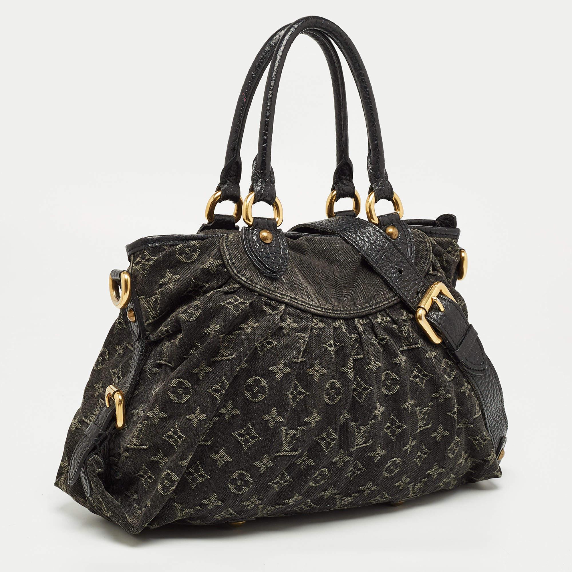 Louis Vuitton Black Monogram Denim Neo Cabby MM Bag In Good Condition In Dubai, Al Qouz 2