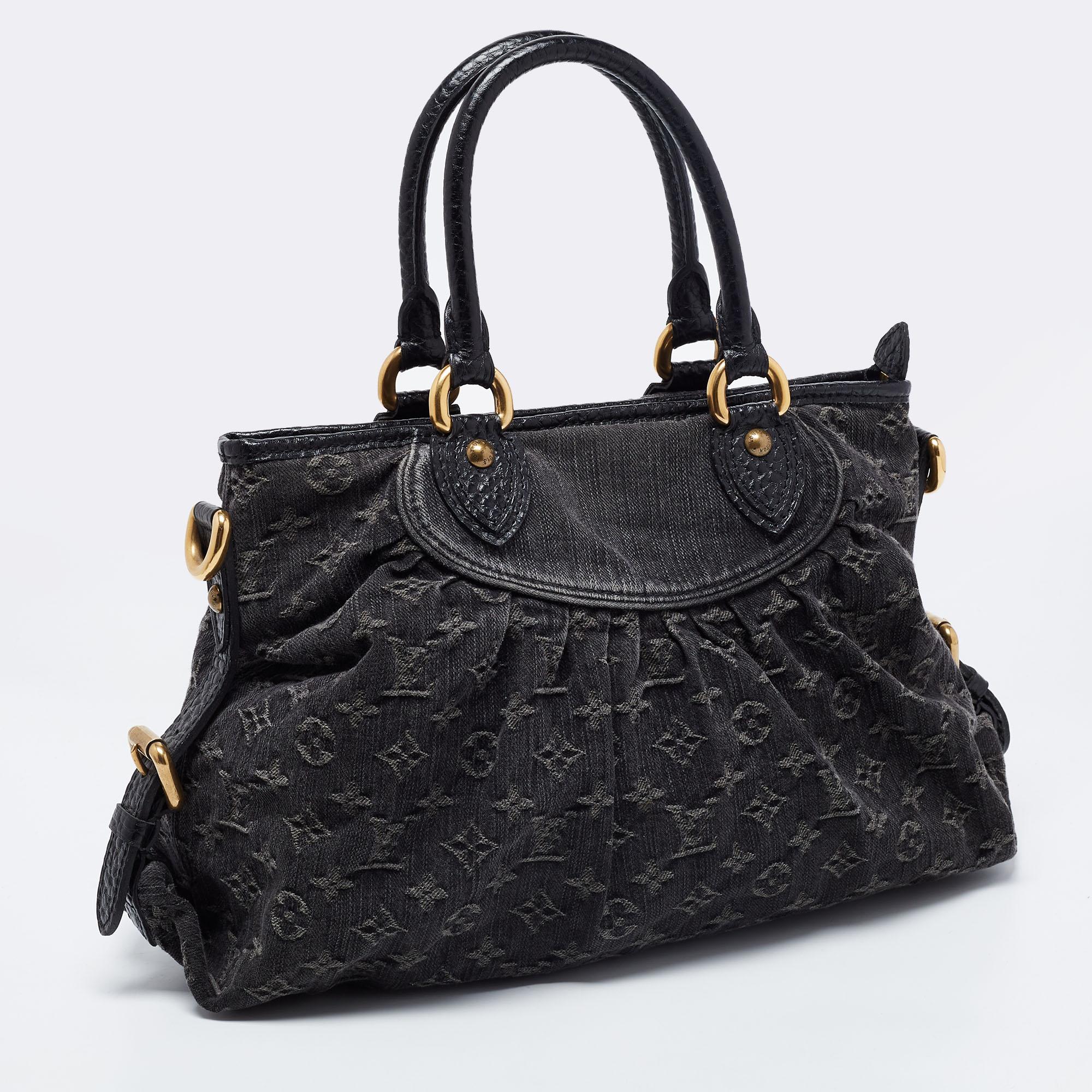 Louis Vuitton Black Monogram Denim Neo Cabby MM Bag In Good Condition In Dubai, Al Qouz 2
