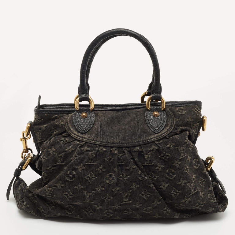 Louis Vuitton Black Monogram Denim Neo Cabby MM Bag For Sale 3