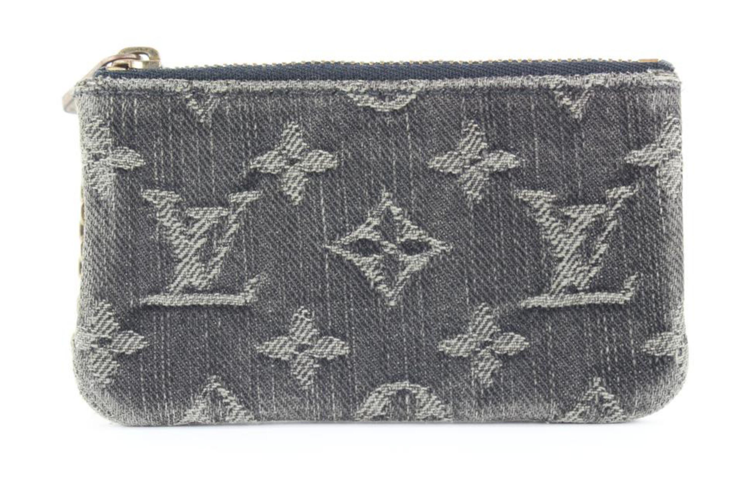 Louis Vuitton Black Monogram Denim Pochette Cles Key Pouch 1LVJ1026 For Sale 1