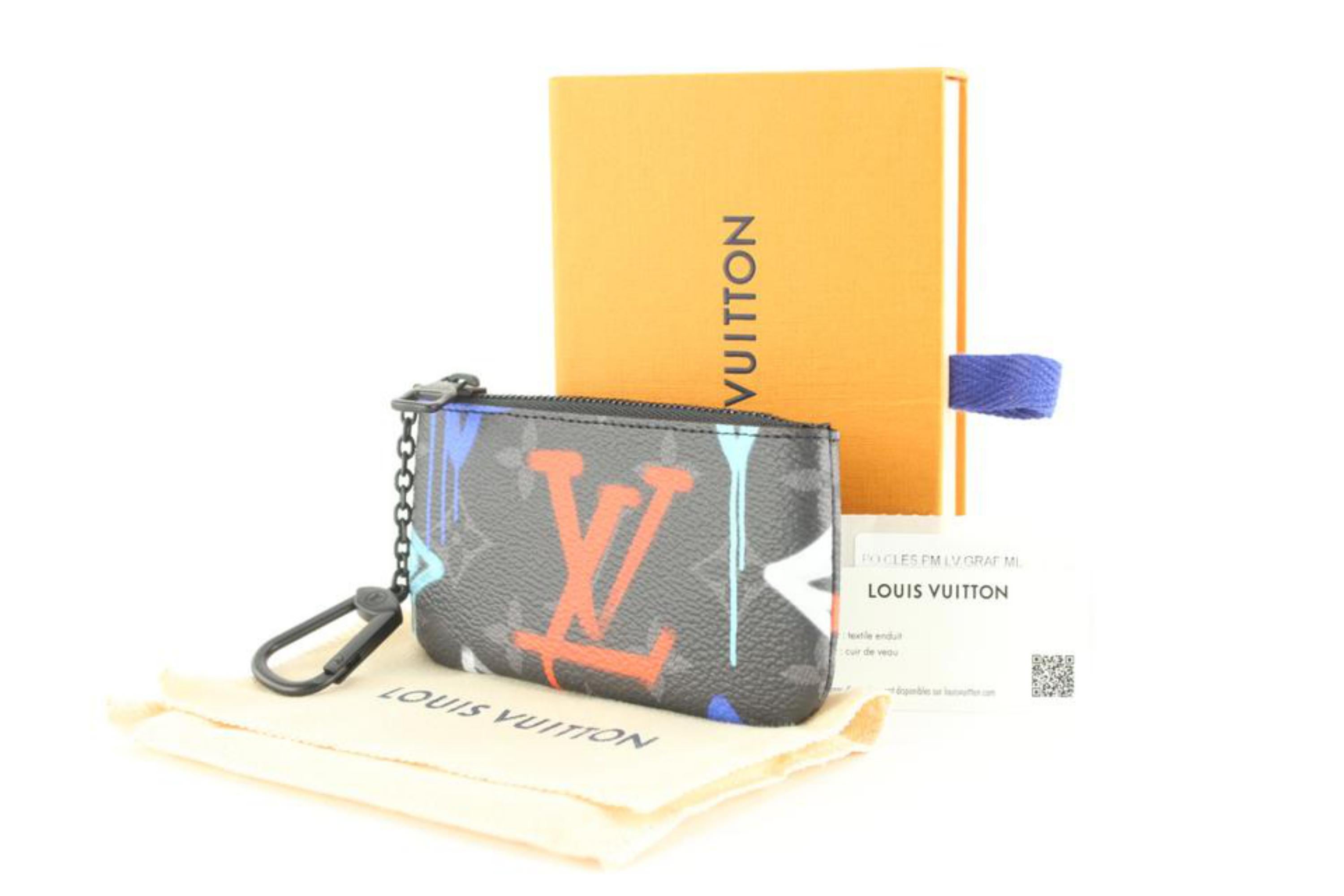 Women's Louis Vuitton Black Monogram Eclipse Graffiti Key Pouch Pochette Cles 2LVJ1028