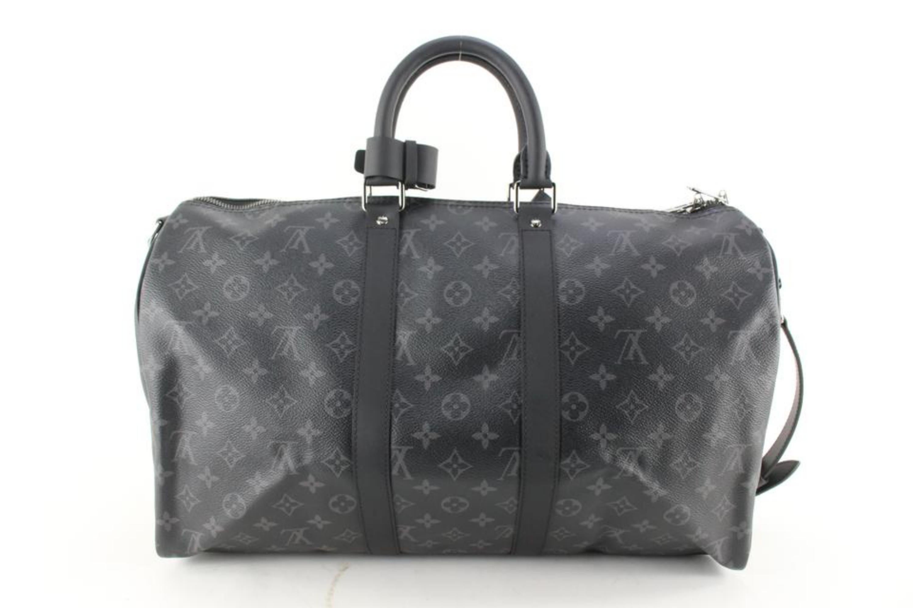 Louis Vuitton Black Monogram Eclipse Keepall Bandouliere 45 Duffle with Strap 2L For Sale 2