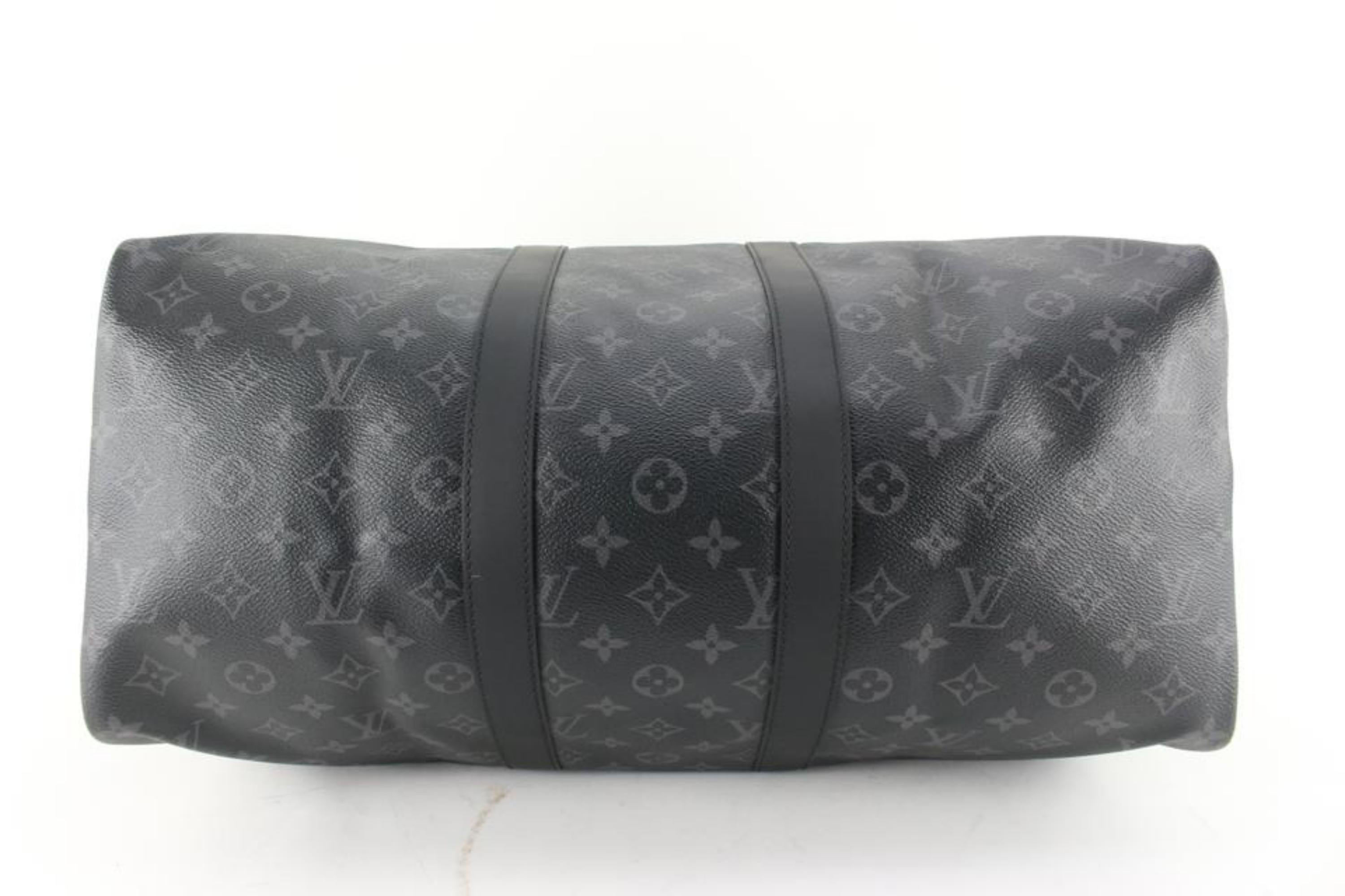 Louis Vuitton Black Monogram Eclipse Keepall Bandouliere 45 Duffle with Strap 63 In Excellent Condition In Dix hills, NY