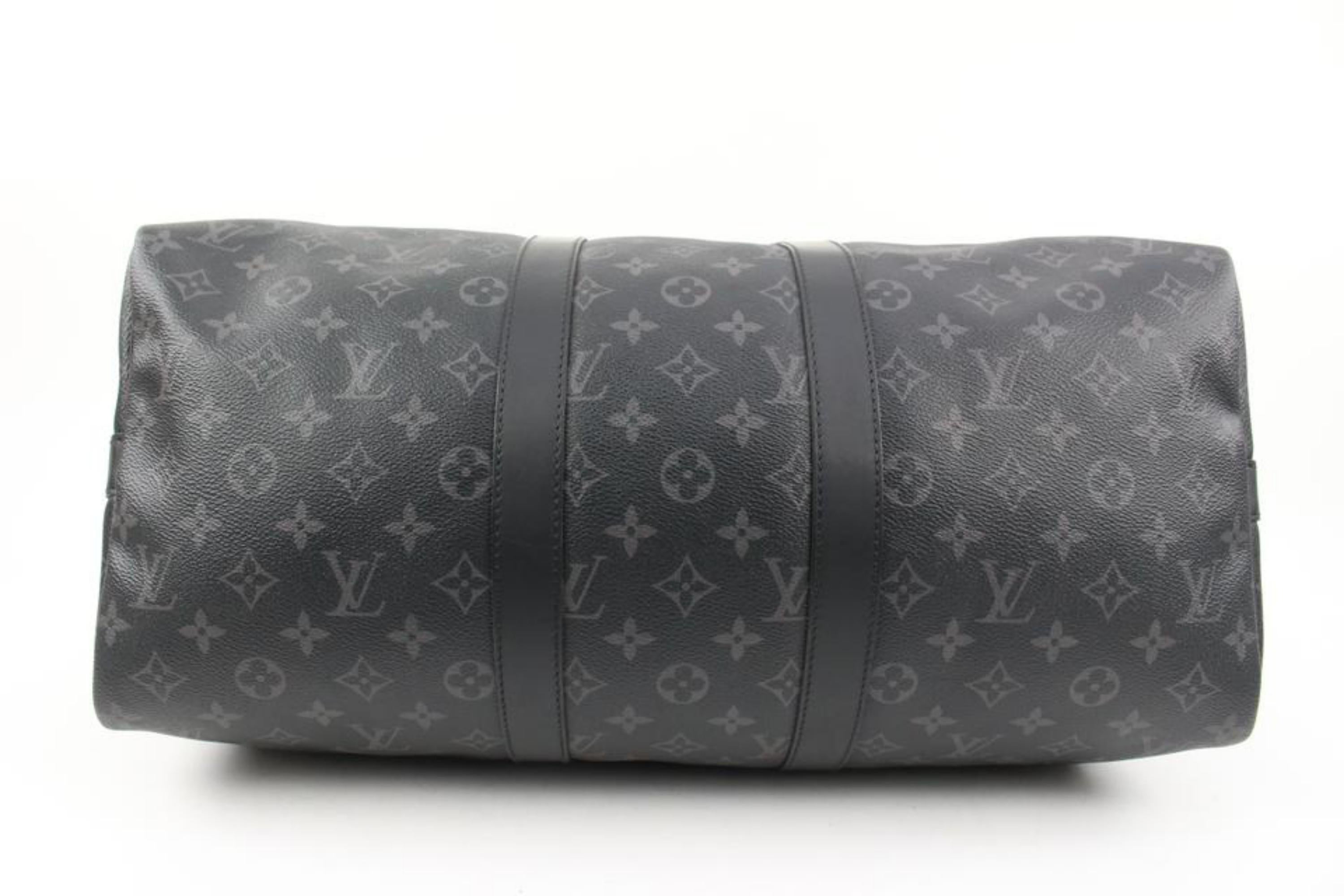 Louis Vuitton Black Monogram Eclipse Keepall Bandouliere 45 Duffle with Strap7lv For Sale 4