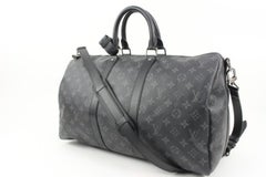 Louis Vuitton Black Monogram Eclipse Keepall Bandouliere 45 Duffle with Strap7lv