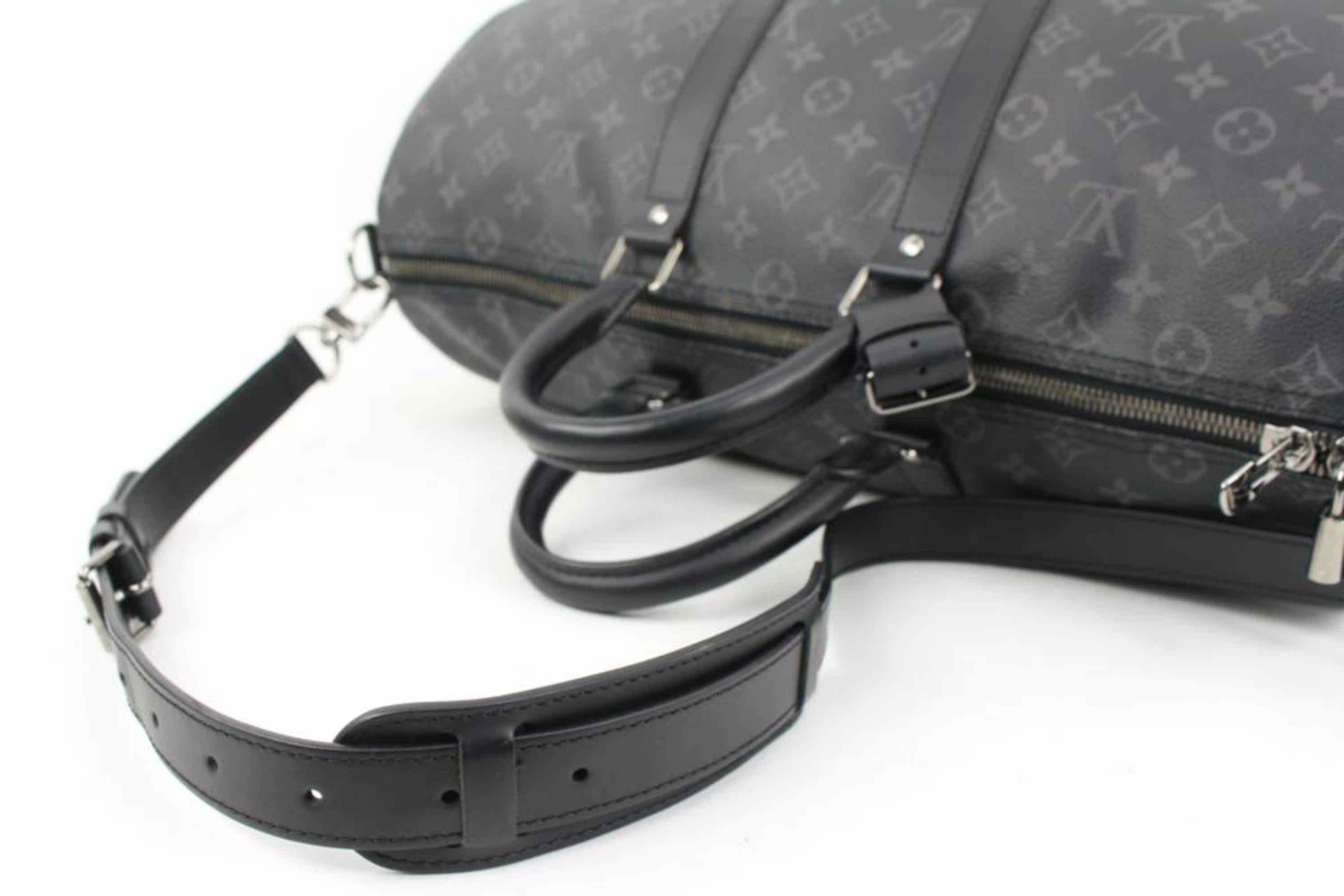 Women's Louis Vuitton Black Monogram Eclipse Keepall Bandouliere 45 Duffle with Strap7lv For Sale