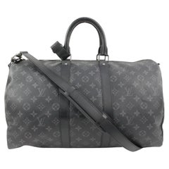 Louis Vuitton Black Monogram Eclipse Keepall Bandouliere 45 Duffle with Strap7lv