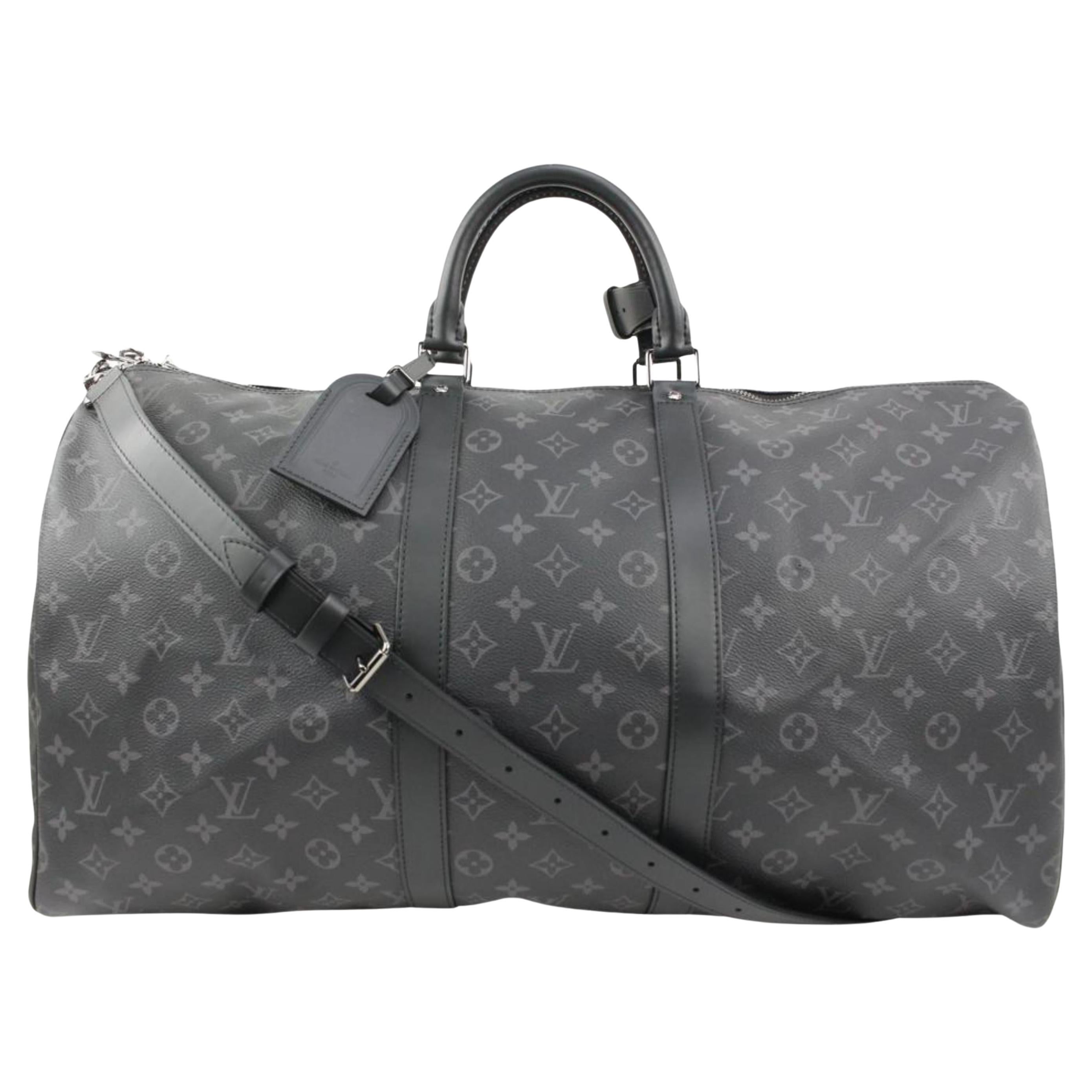 Louis Vuitton Black Monogram Eclipse Keepall Bandouliere 55 Duffle Bag Strap 39L