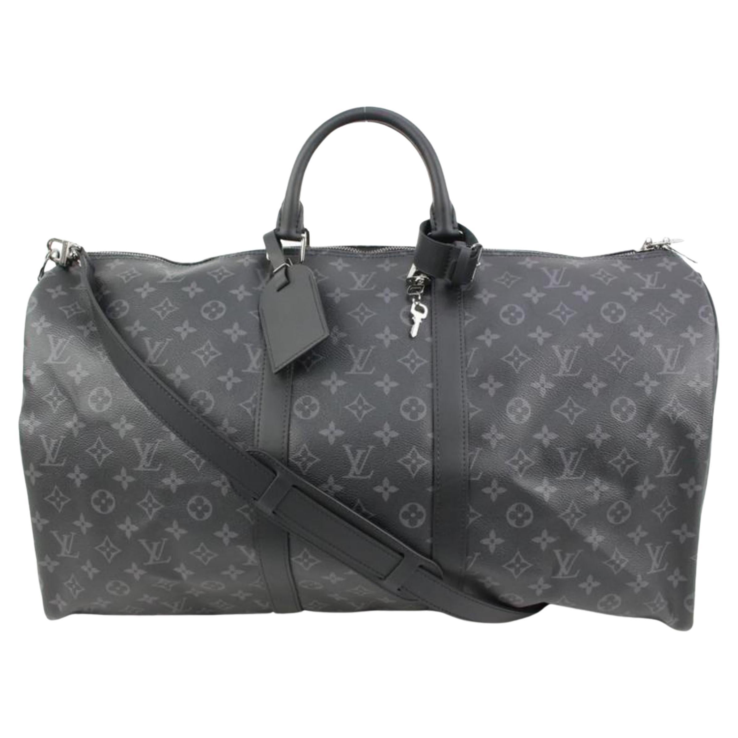 Louis Vuitton Black Monogram Eclipse Keepall Bandouliere 55 Duffle with Strap 44