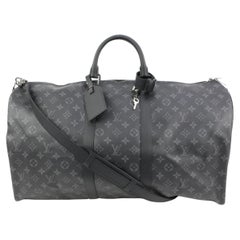 Louis Vuitton Black Monogram Eclipse Keepall Bandouliere 55 Duffle with Strap 44