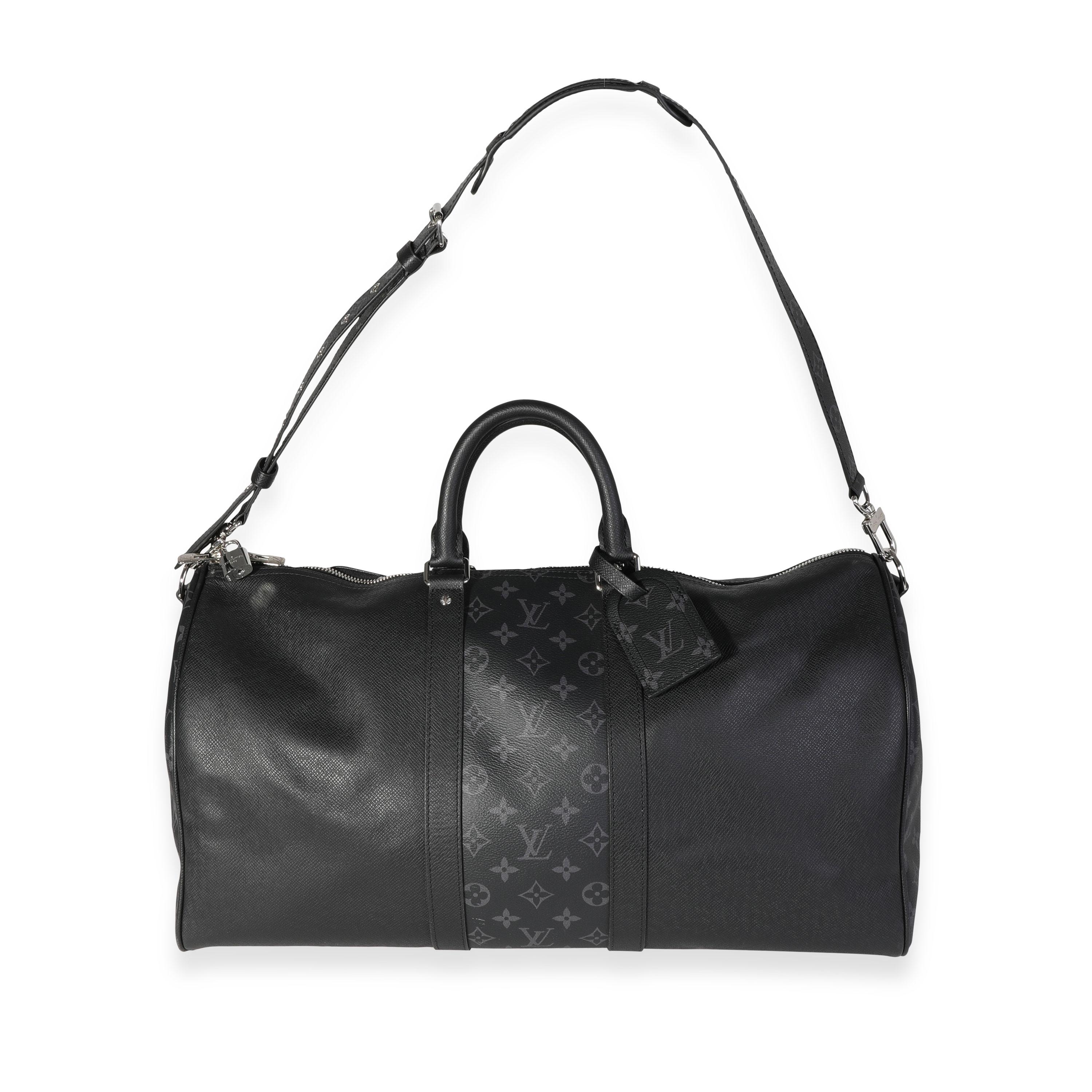 Listing Title: Louis Vuitton Black Monogram Eclipse Taigarama Keepall Bandoulière 50
SKU: 118331
MSRP: 3050.00
Condition: Pre-owned (3000)
Handbag Condition: Very Good
Condition Comments: Very Good Condition. Light scuffing to corners. Light