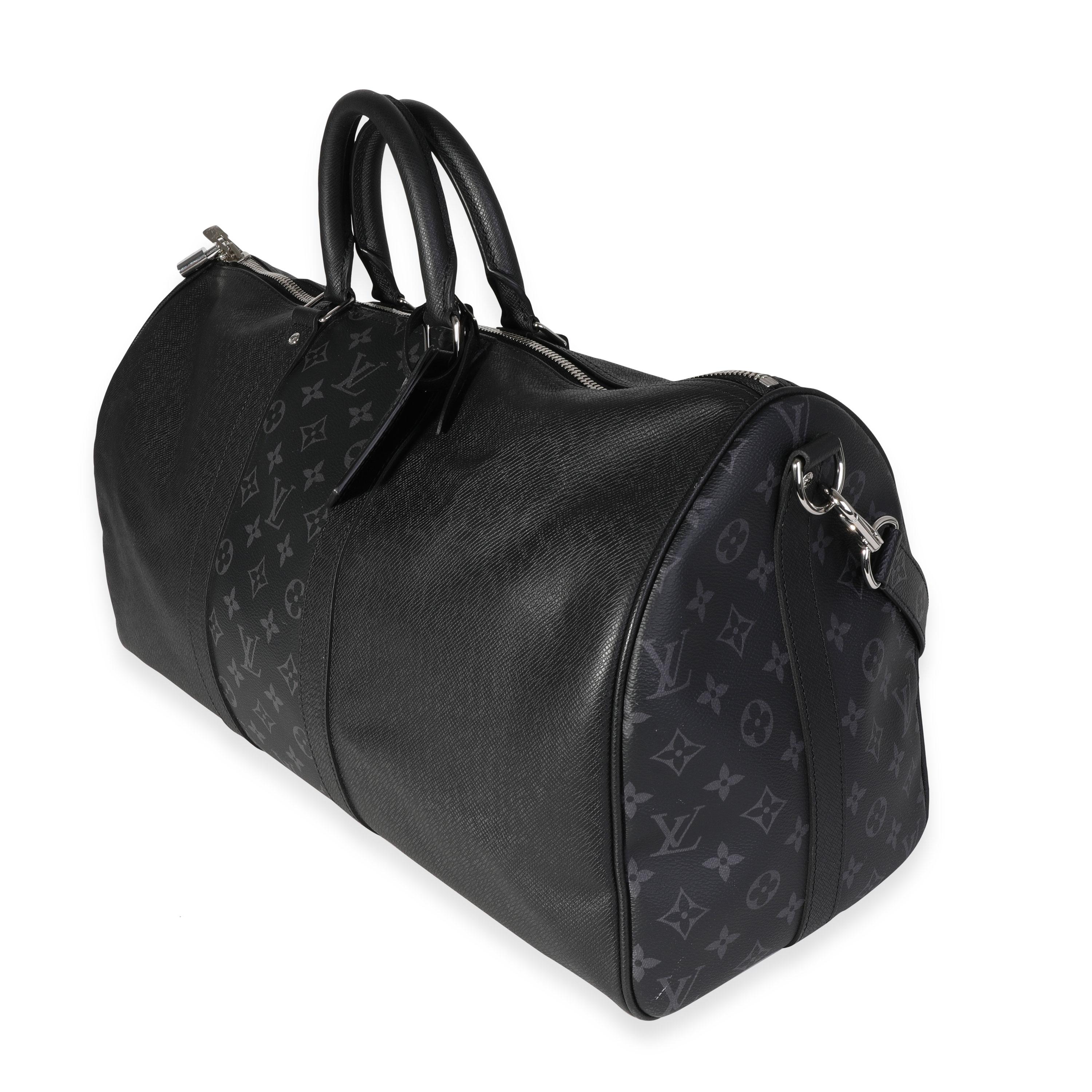 Louis Vuitton Black Monogram Eclipse Taigarama Keepall Bandoulière 50 In Excellent Condition In New York, NY