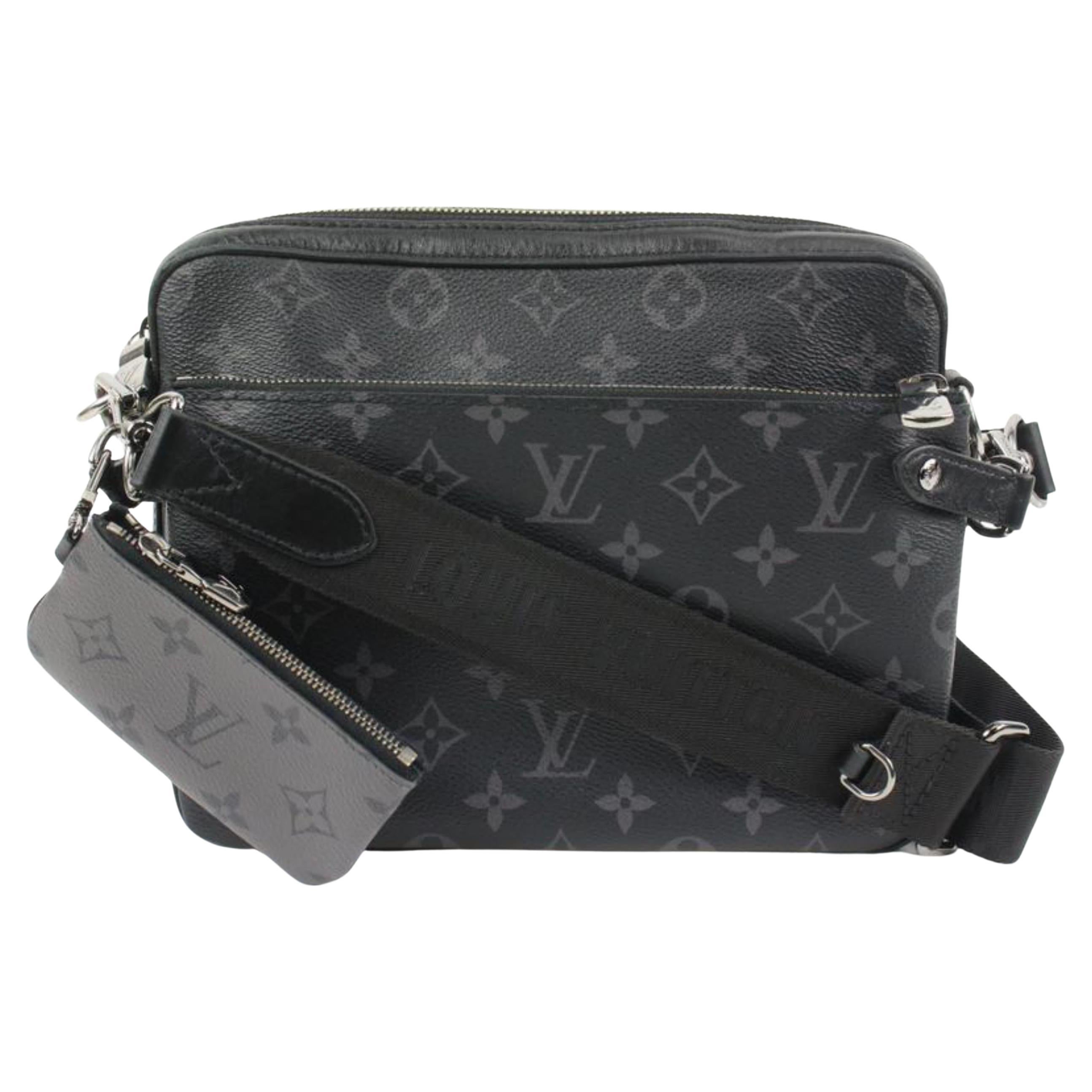 Black synthetic leather with Grey LV monogram print