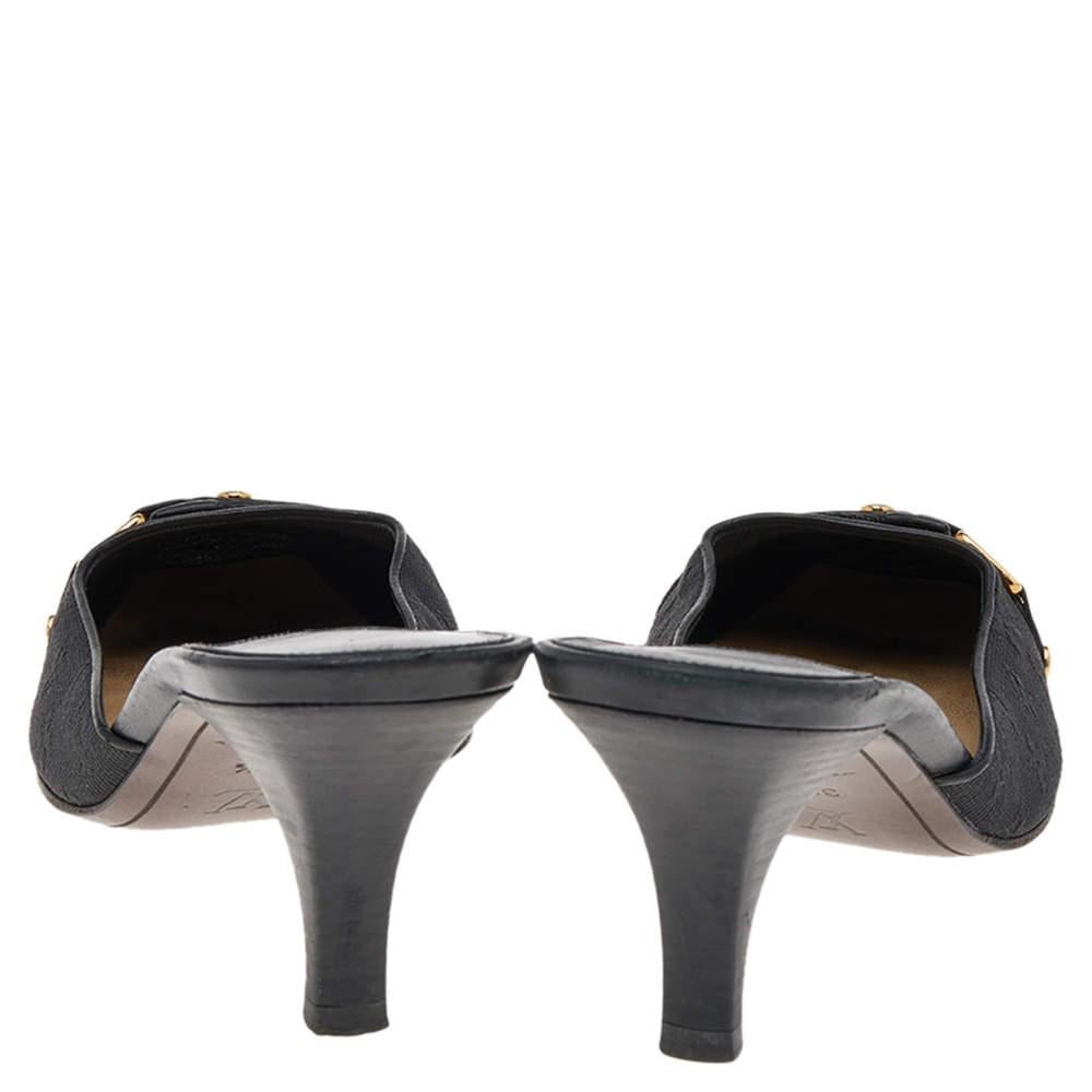 Louis Vuitton Black Monogram Embossed Canvas Slip On Mules Size 37.5 1
