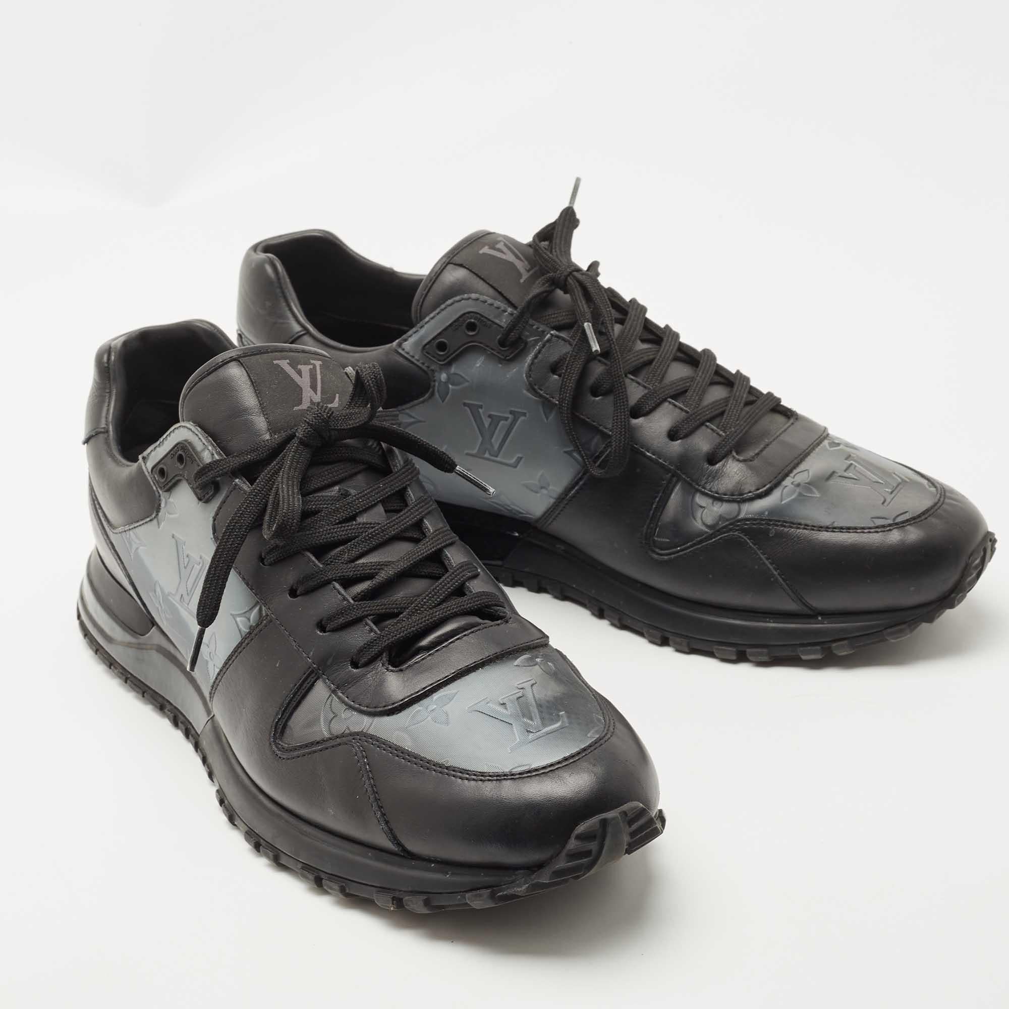 Men's Louis Vuitton Black Monogram Embossed Iridescent PVC Run Away Sneakers Size 44