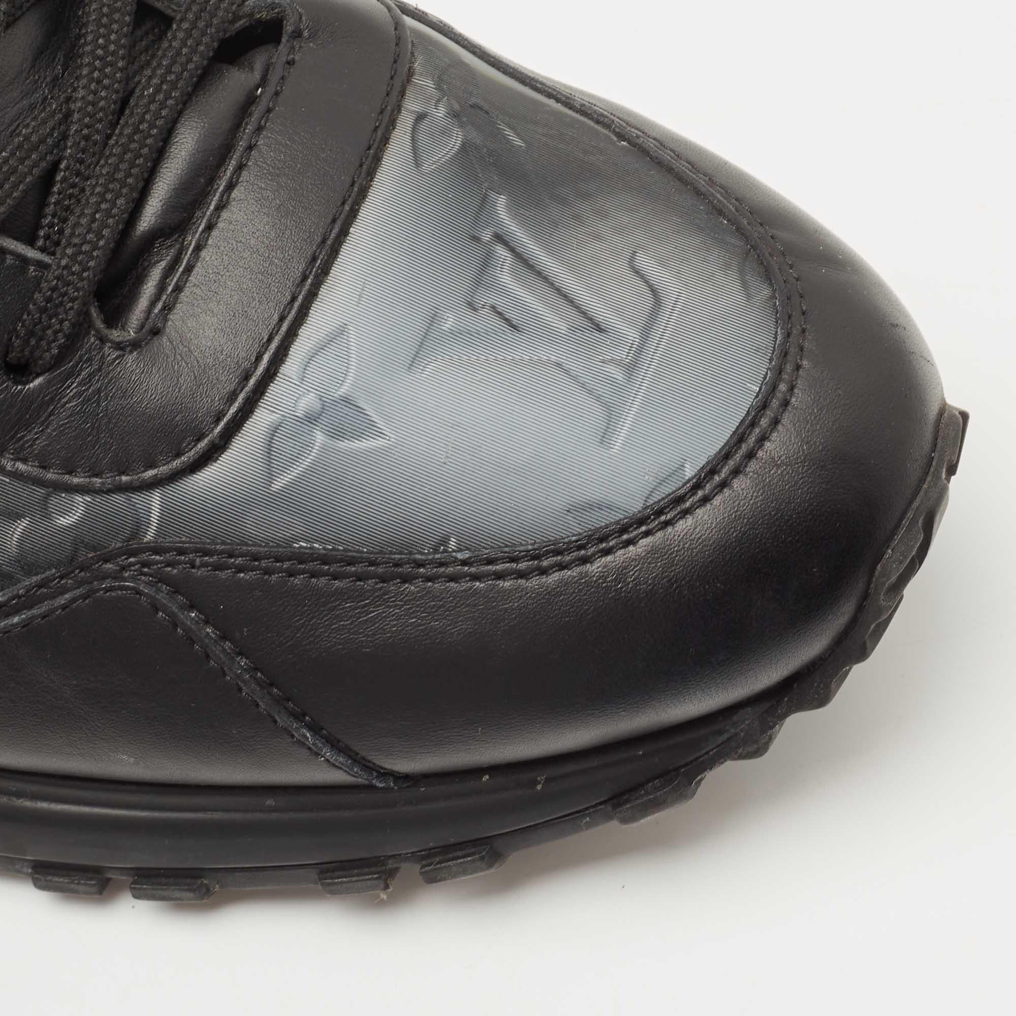 Louis Vuitton Black Monogram Embossed Iridescent PVC Run Away Sneakers Size 44 1