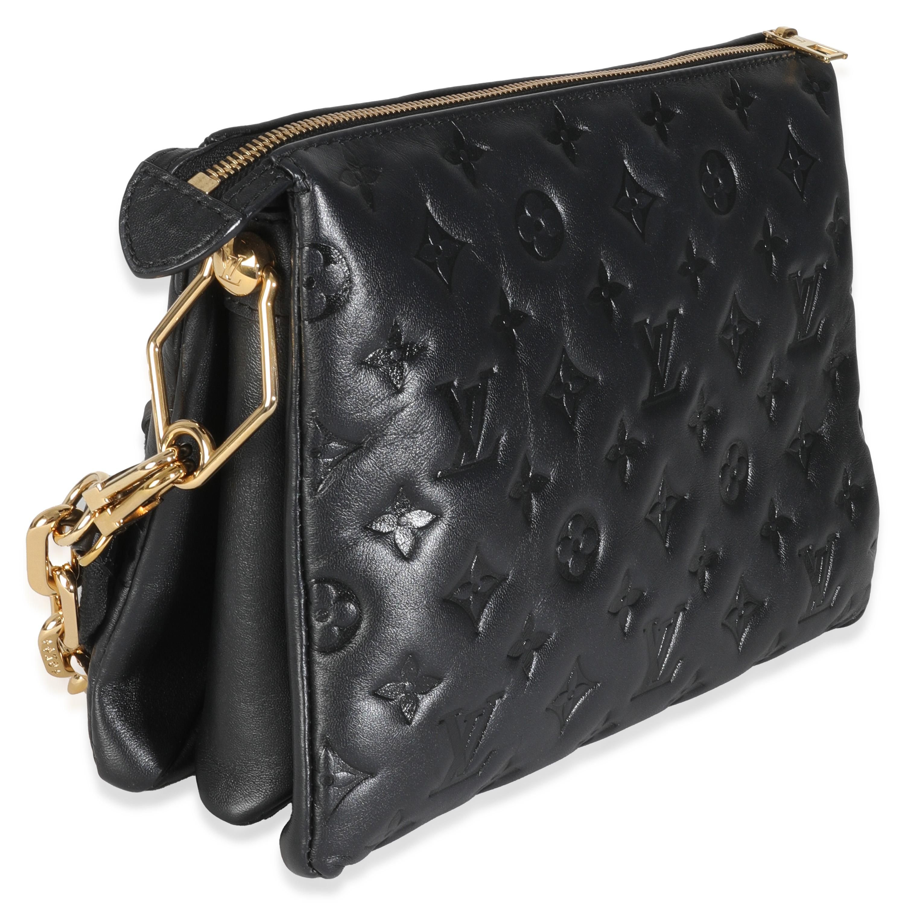 Louis Vuitton Black Monogram Embossed Lambskin Coussin PM In Excellent Condition For Sale In New York, NY