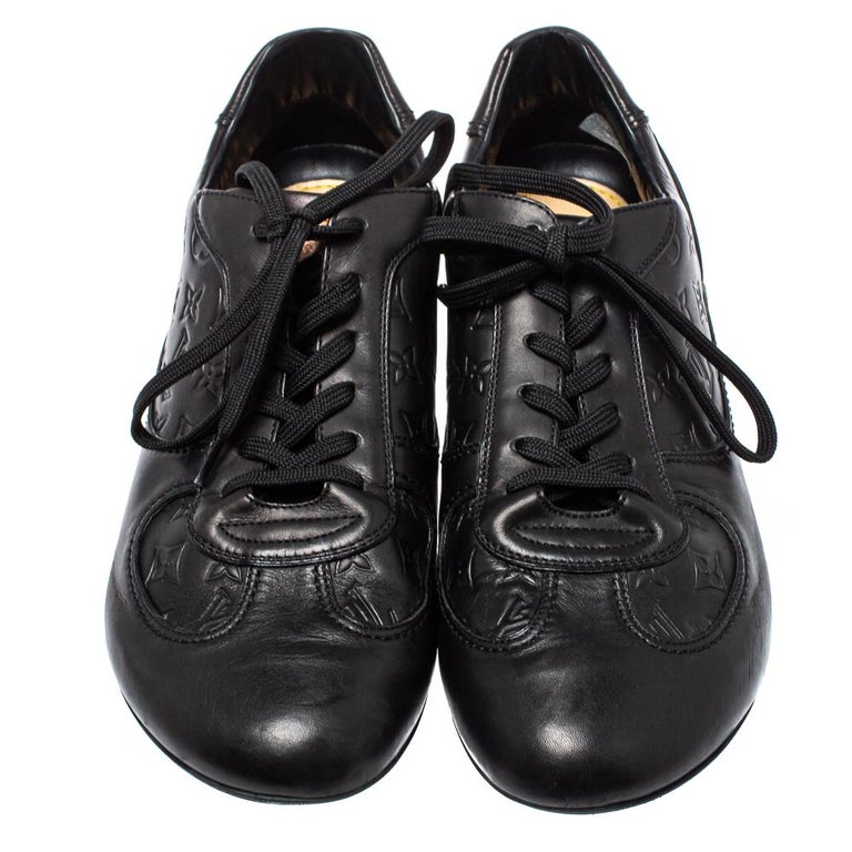 Louis Vuitton Black Monogram Embossed Leather Lace Up Sneakers