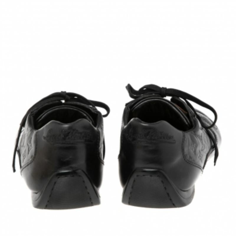 Louis Vuitton Black Monogram Embossed Leather Lace Up Sneakers Size 44.5 For Sale 3
