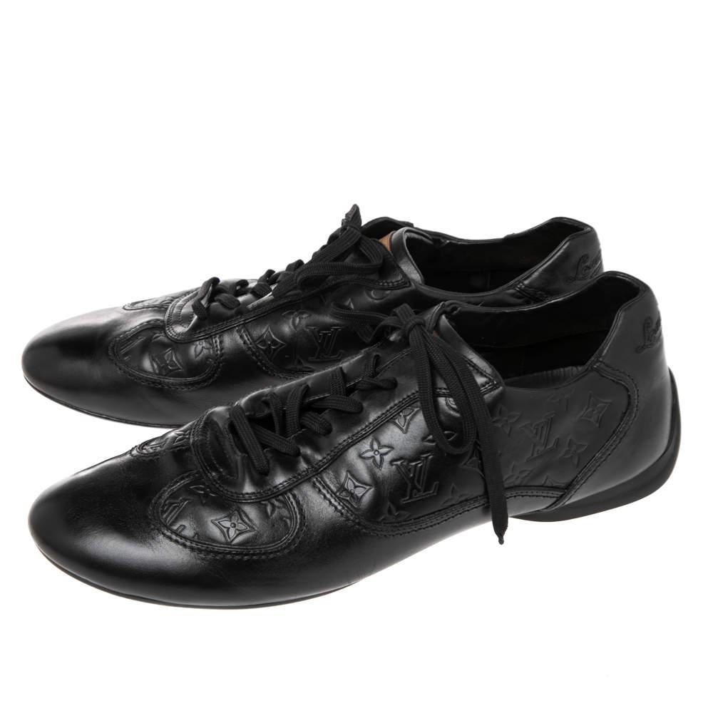 Louis Vuitton Black Monogram Embossed Leather Lace Up Sneakers Size 44.5 For Sale 4