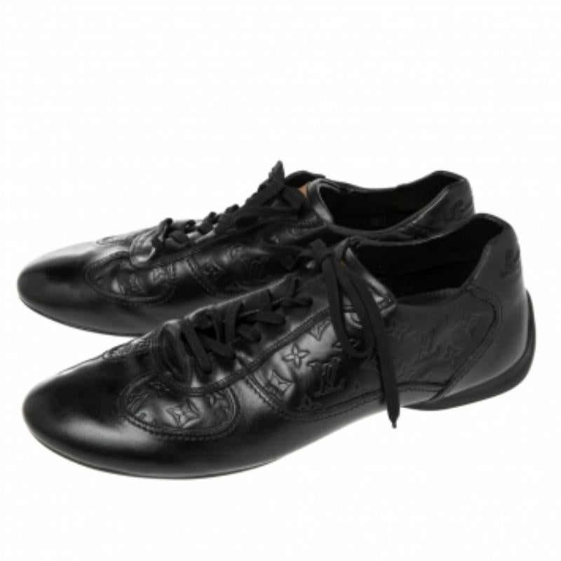 Louis Vuitton Black Monogram Embossed Leather Lace Up Sneakers Size 44.5 For Sale 5