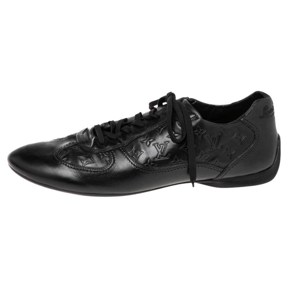 Louis Vuitton Black Monogram Embossed Leather Lace Up Sneakers Size 44.5 For Sale