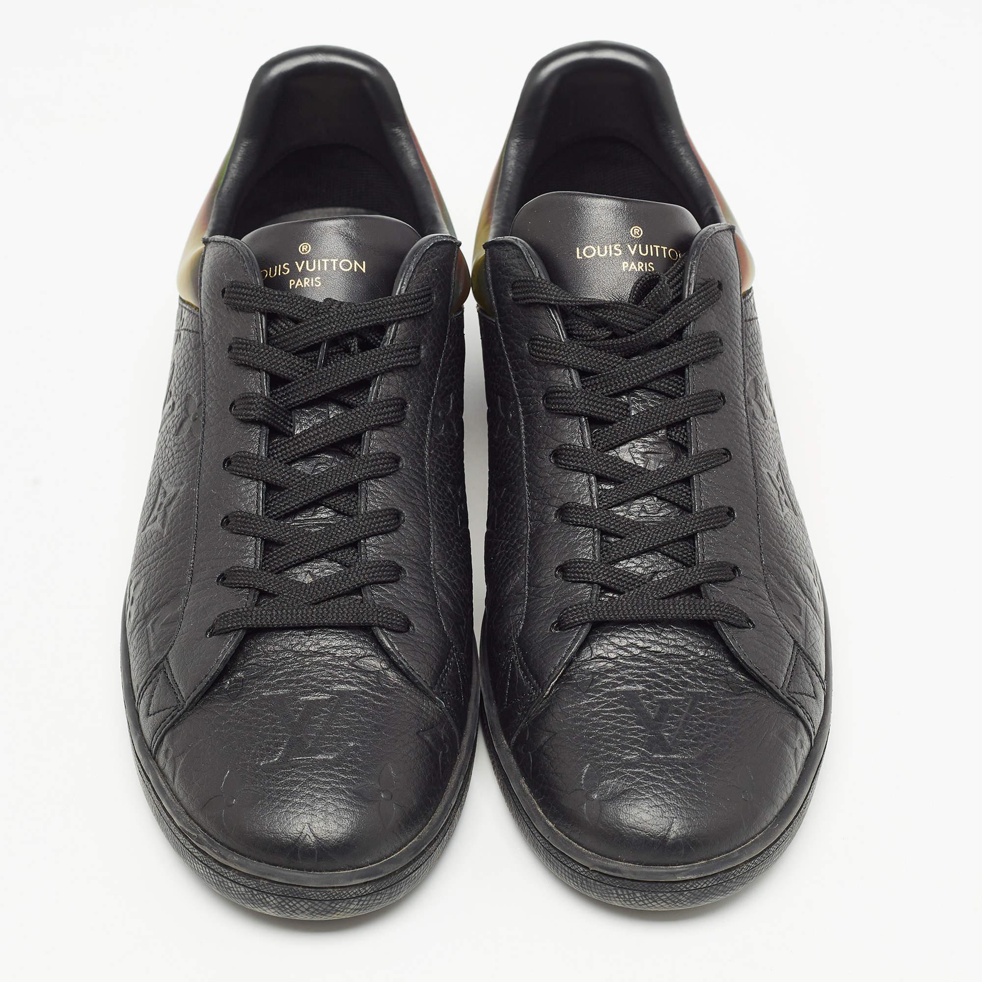 Louis Vuitton Black Monogram Embossed Leather Luxembourg Sneakers Size 42.5 In Excellent Condition For Sale In Dubai, Al Qouz 2