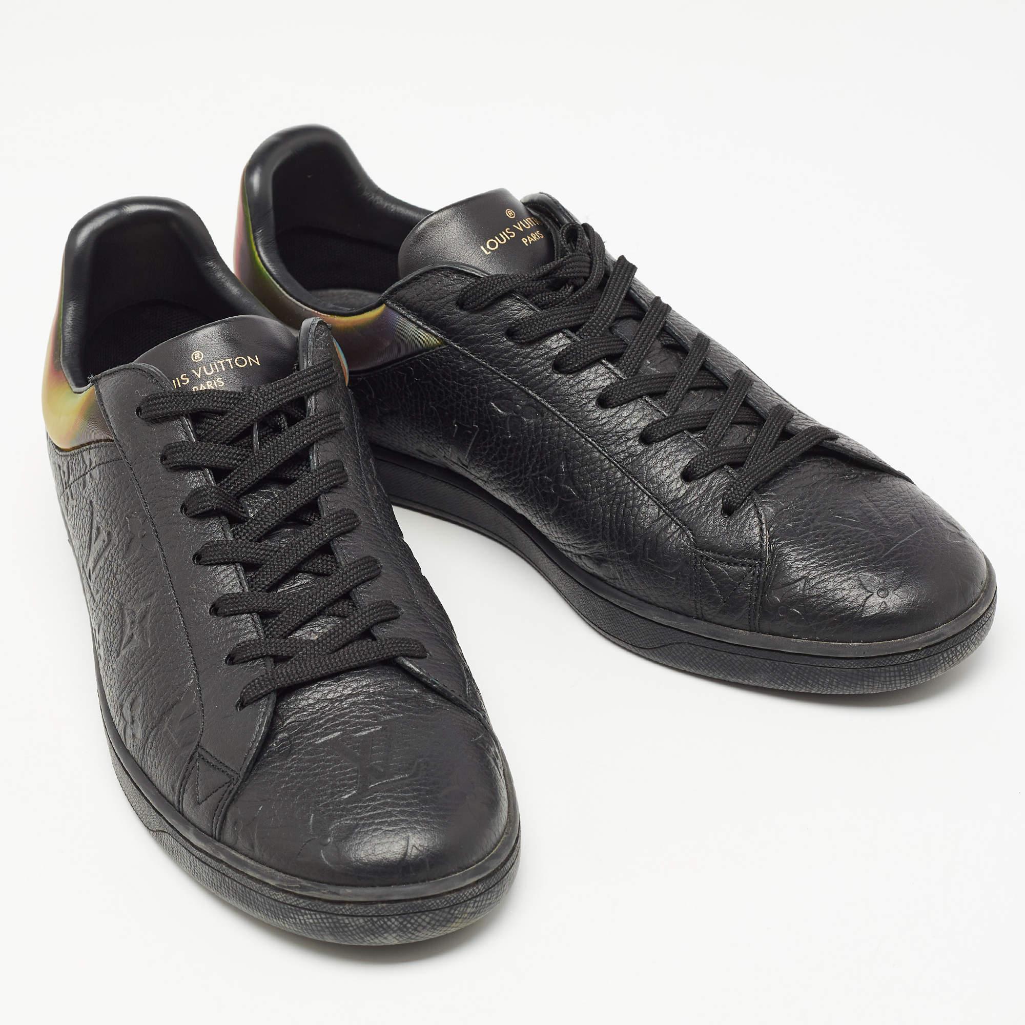 Women's Louis Vuitton Black Monogram Embossed Leather Luxembourg Sneakers Size 42.5 For Sale