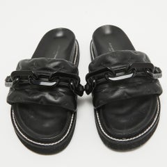 Louis Vuitton Black Monogram Embossed Leather LV Sunset Slides Size 37