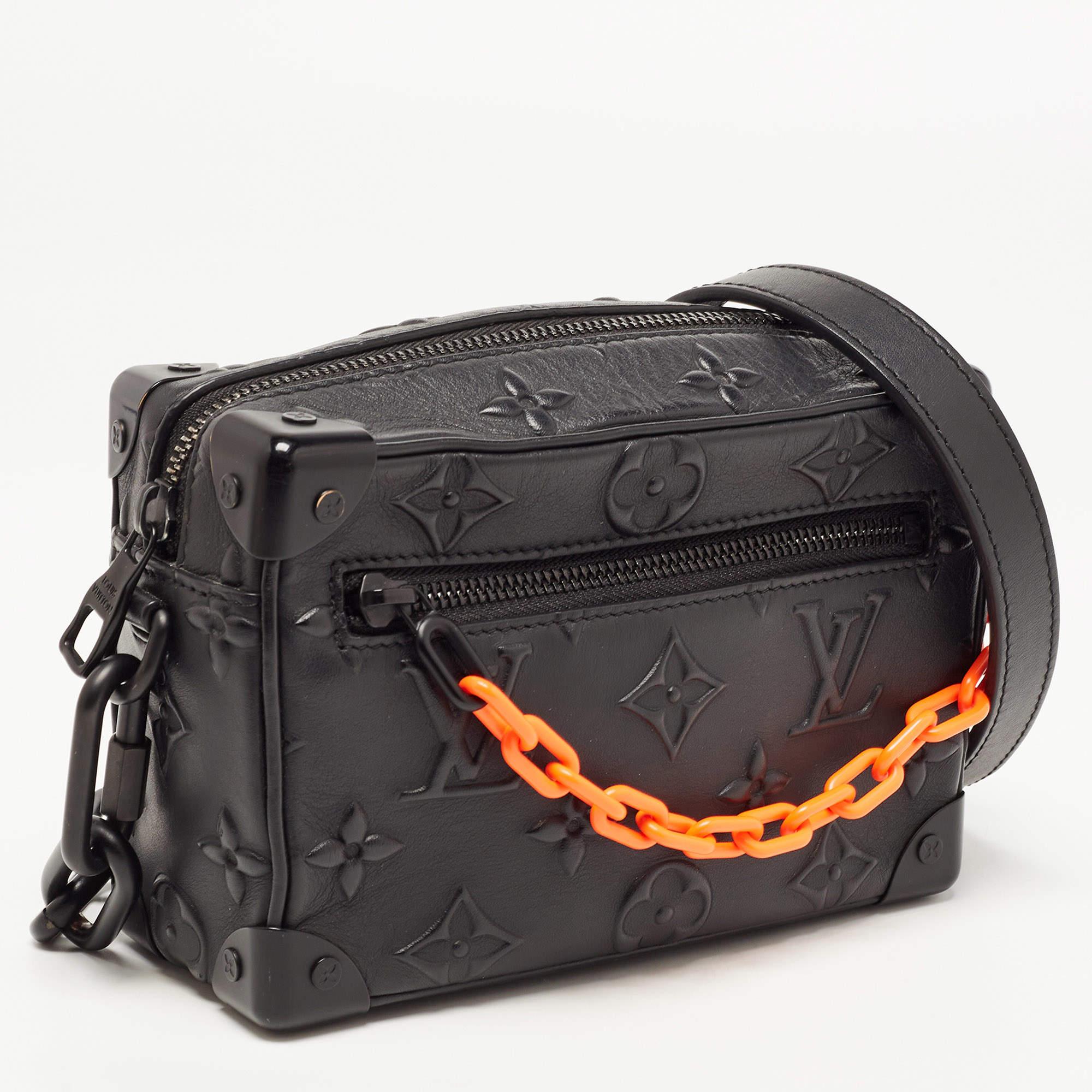 Women's Louis Vuitton Black Monogram Embossed Leather Mini Soft Trunk Bag