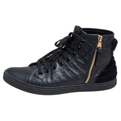 Louis Vuitton Black Monogram Embossed Leather Punchy High Top Sneakers Size 39.5
