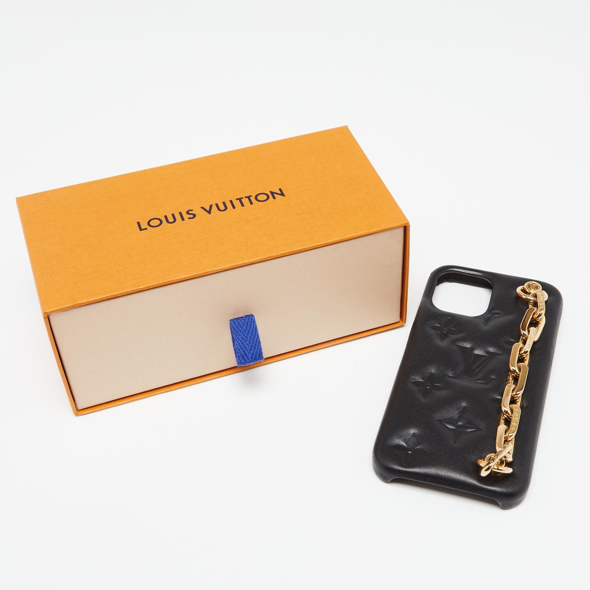 Louis Vuitton Black Monogram Embossed Puffy Leather Coussin iPhone 12/12Pro Case 1