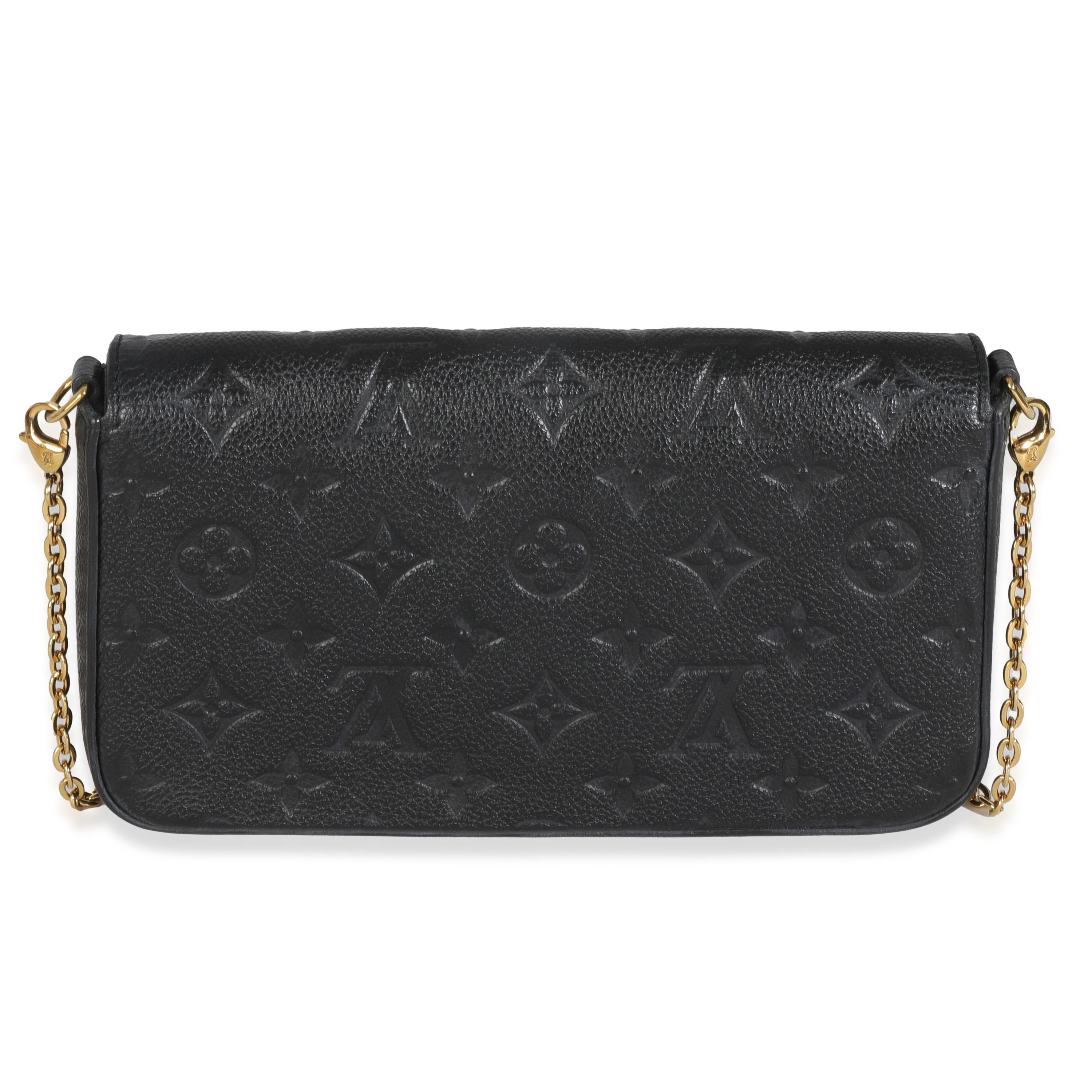 Titre de la liste : Louis Vuitton Black Monogram Empreinte Felicie Pochette
SKU : 147546
MSRP : 1720.00 USD
Condit : Usagé 
Condit : Rayures et ternissement au niveau de la quincaillerie. Marques et signes d'utilisation modérés à l'intérieur.