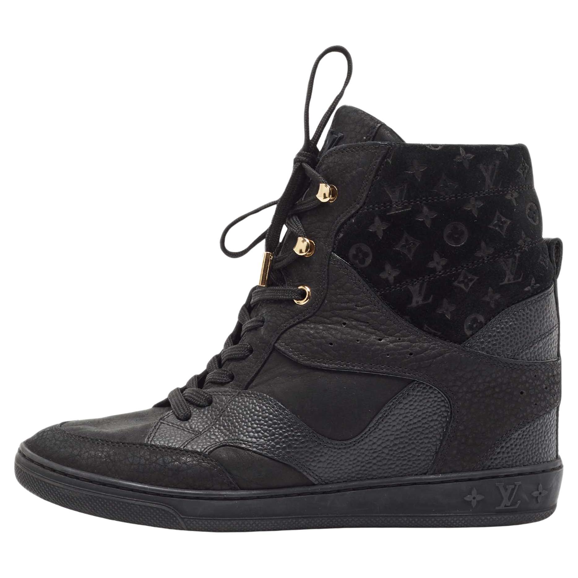 Louis Vuitton Black Monogram Empreinte Leather And Suede High Top Sneakers Size  For Sale