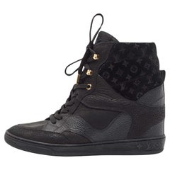 Louis Vuitton Black Monogram Empreinte Leather And Suede High Top Sneakers Size 