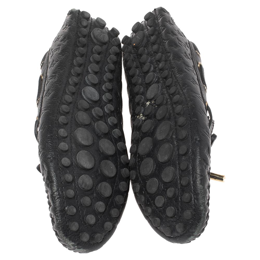 Women's Louis Vuitton Black Monogram Empreinte Leather Gloria Flat Loafers Size 38