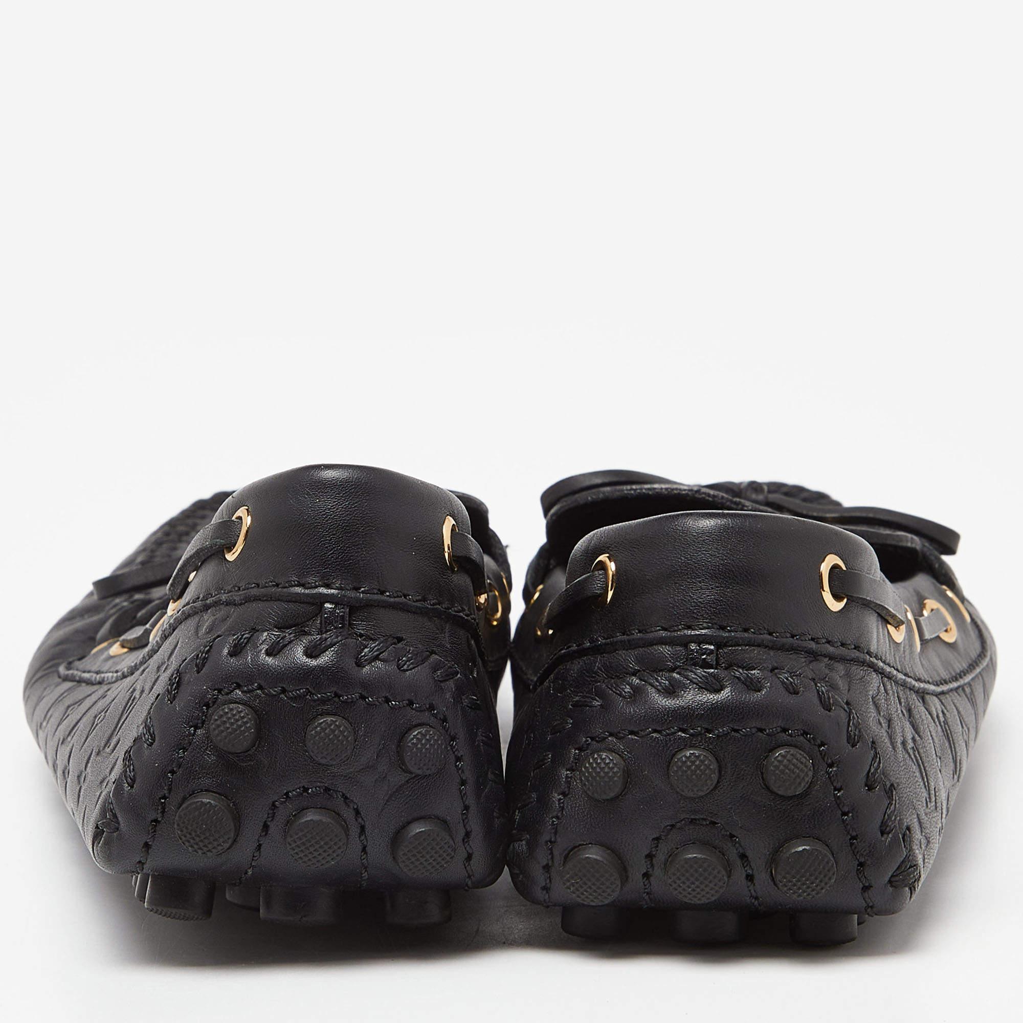 Women's Louis Vuitton Black Monogram Empreinte Leather Gloria Loafers Size 37 For Sale