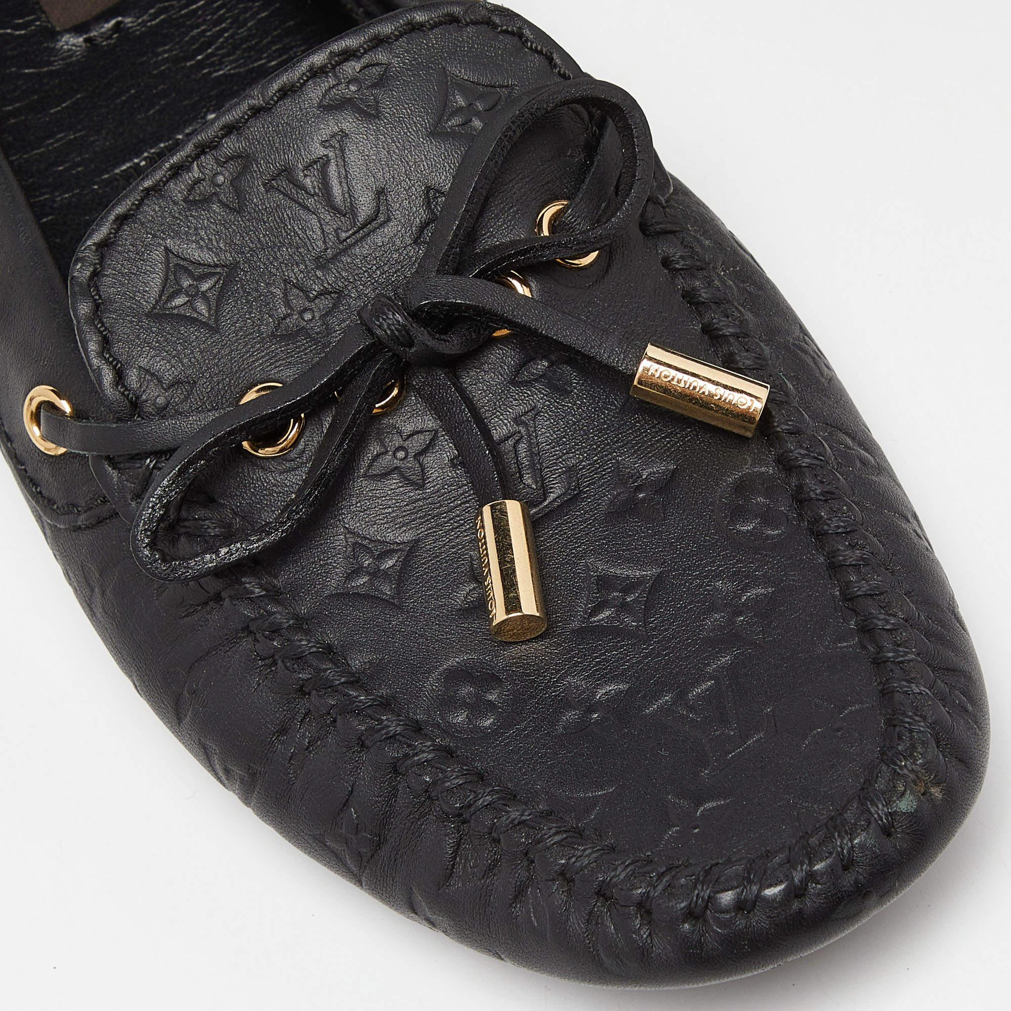 Louis Vuitton Black Monogram Empreinte Leather Gloria Loafers Size 37 For Sale 1