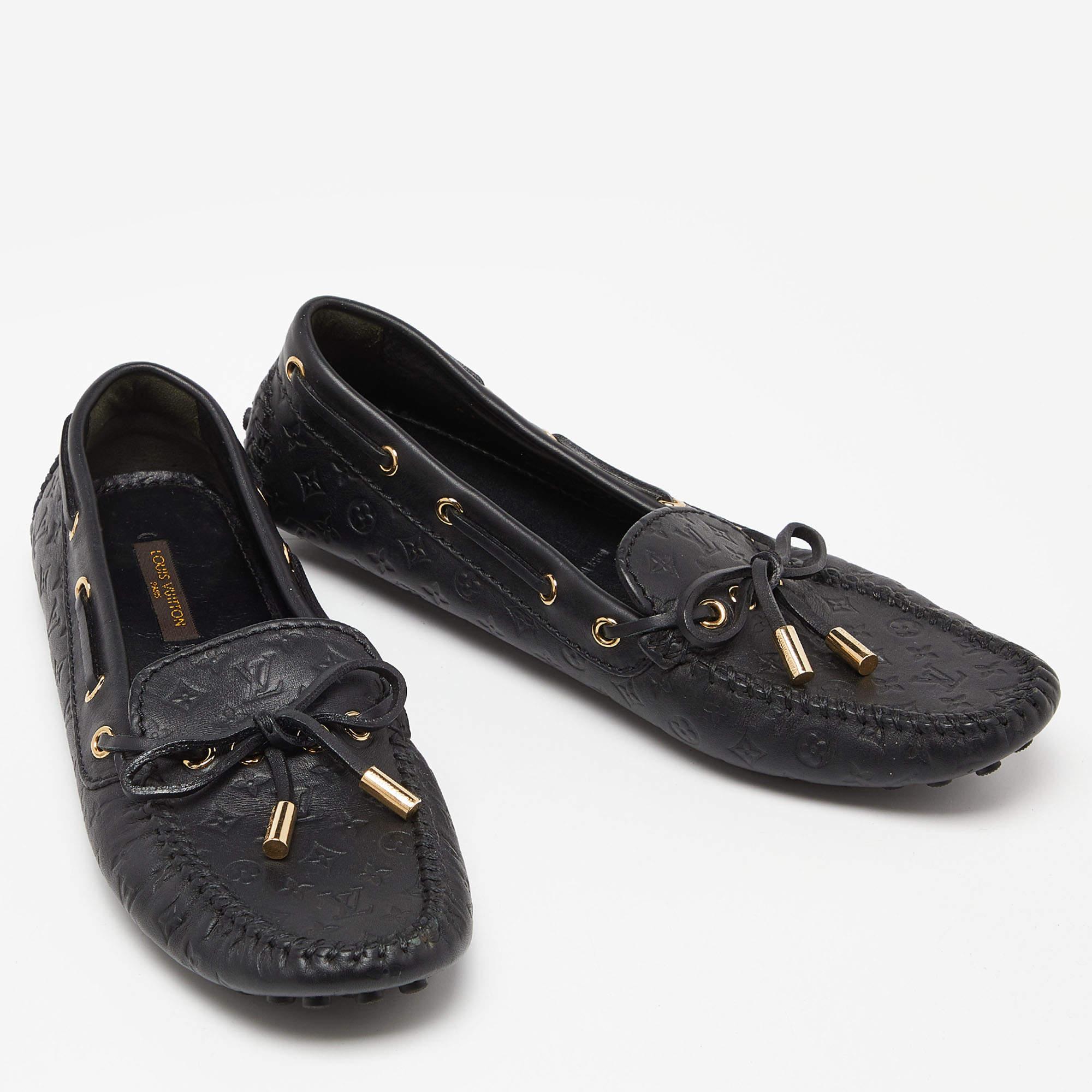 Louis Vuitton Black Monogram Empreinte Leather Gloria Loafers Size 37 For Sale 3