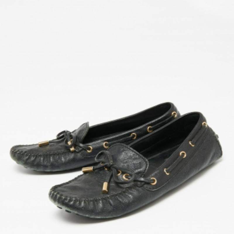 Louis Vuitton Black Monogram Empreinte Leather Gloria Loafers Size 37.5 For Sale 4