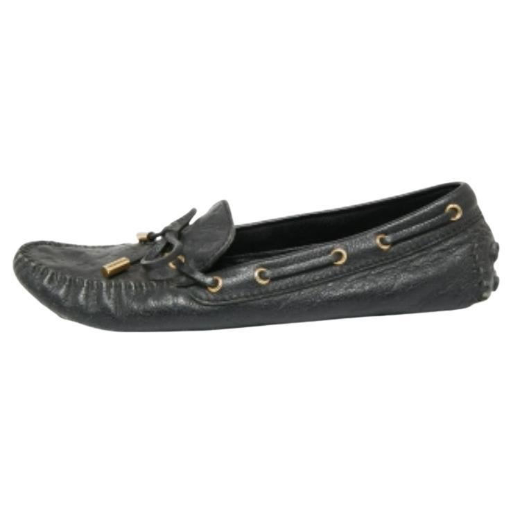 Louis Vuitton Black Monogram Empreinte Leather Gloria Loafers Size 37.5 For Sale